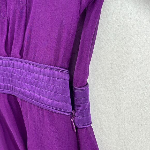 CALYPSO Dress S Small CHRISTIANE CELLE Silk Sheer Satin Trim Knee Length Purple - Picture 8 of 15